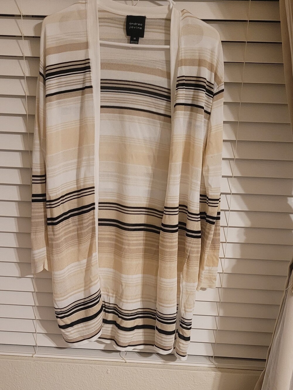 Andrea Jovine Striped Open Cardigan in Cream, Beige and Black